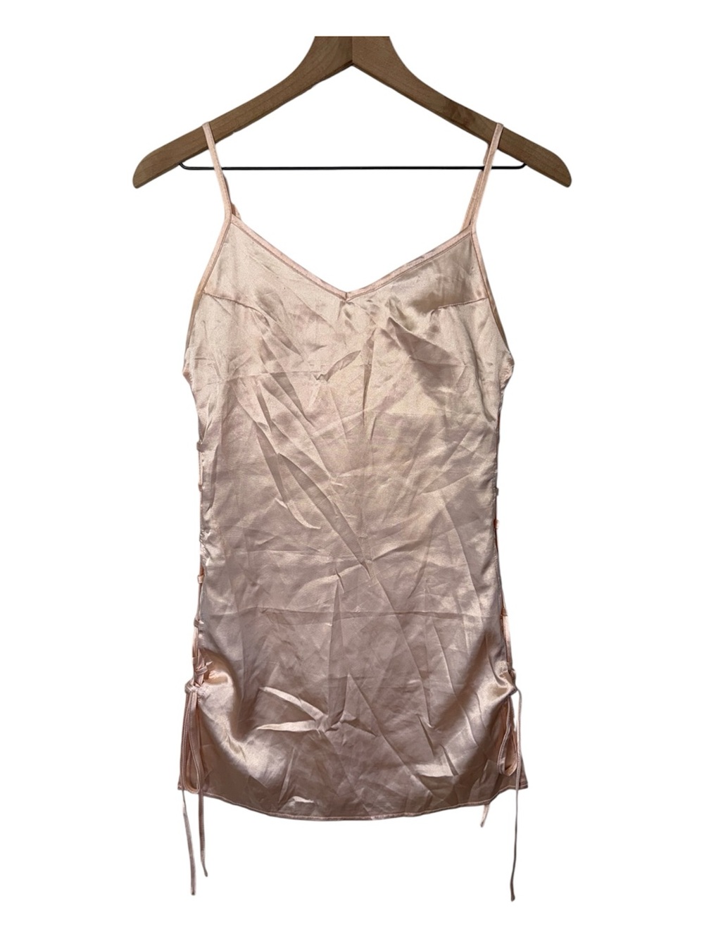 Princess Pink Satin Side Tie Up Slip Dress Mini Balletcore Slinky Layer Coquette